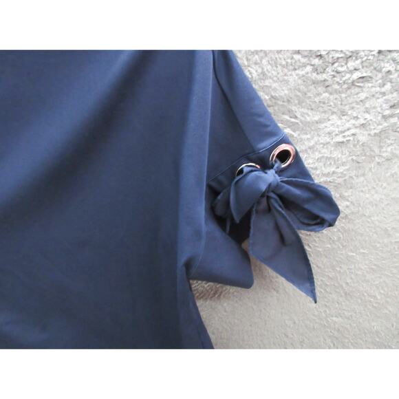 Chico's Womens No-Iron Blue Chic Stretch Bow-and-Grommet Tunic Top Sz 2, 12 US - Picture 3 of 16